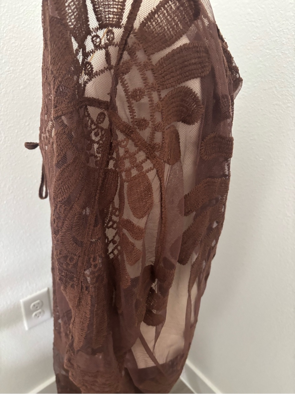 Swimsuit Beach Cover Up Crochet Look Lace Brown Final Sale OS Ships Quickly - Picture 6 of 8